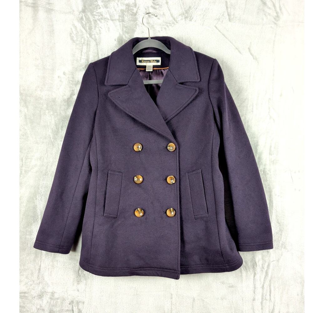 Vintage Kristen Blake Double-Breasted Wool Blend Pea Coat Royal Purple Small